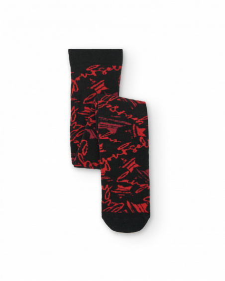 Black tights with red design for girls Cyber Dino collection