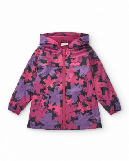 Red raincoat with rock print for girls Dark and Roses collection tuc tuc