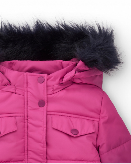 Pink gradient padded coat with fur hood for girls Colorfield collection tuc tuc