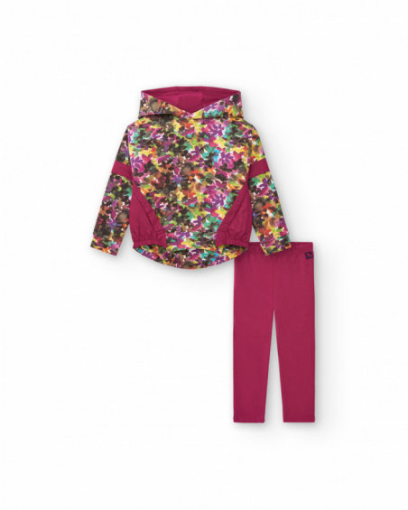 Girls' fuchsia hoodie and leggings sports set with floral print Colorfield collection