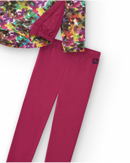 Girls' fuchsia hoodie and leggings sports set with floral print Colorfield collection