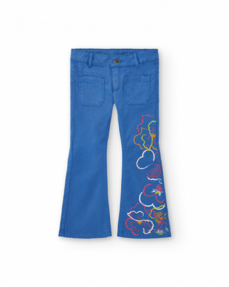 Blue trousers with floral embroidery for girls from the Cold Days collection