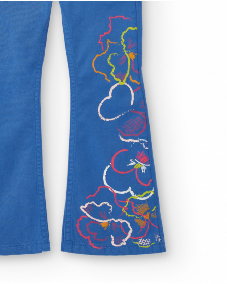 Blue trousers with floral embroidery for girls from the Cold Days collection