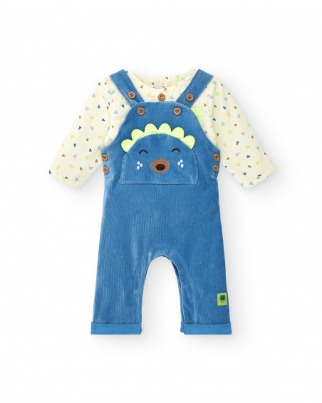 Boys' dungarees and t-shirt set in blue with hedgehog details from the Hedgehog Forest collection