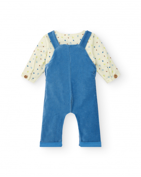 Boys' dungarees and t-shirt set in blue with hedgehog details from the Hedgehog Forest collection