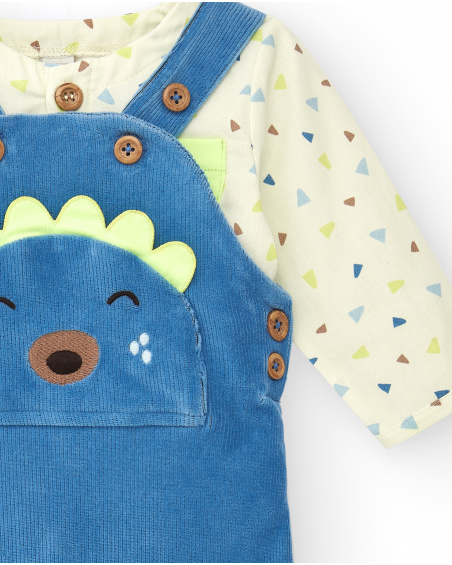 Boys' dungarees and t-shirt set in blue with hedgehog details from the Hedgehog Forest collection