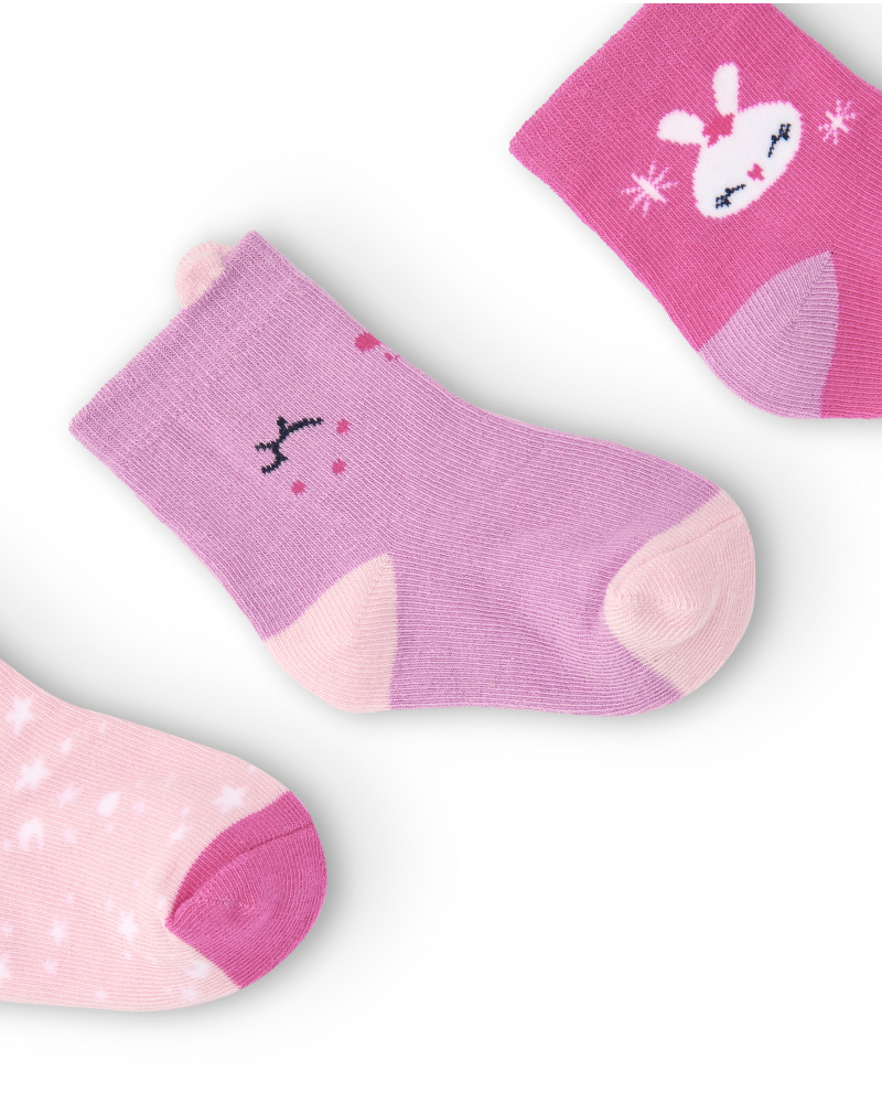 Pack of pink and purple socks for girls with bunny design from the Glitter Tales collection tuc
