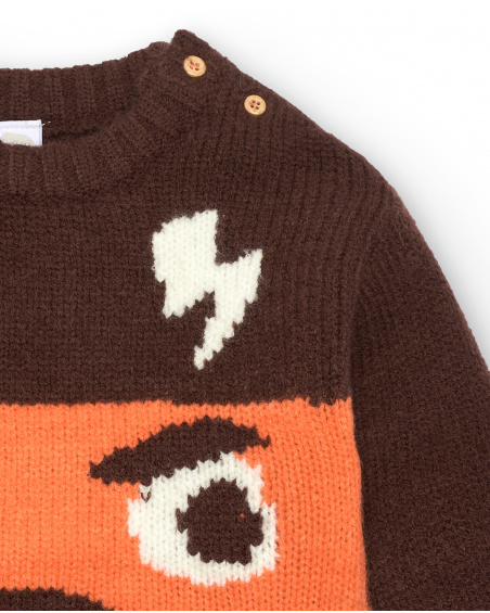 Brown knitted sweater for boys with superhero design from the Super Natural collection