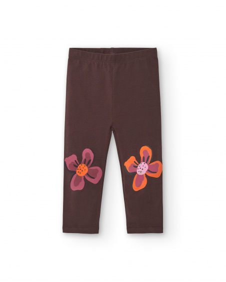 Girls' plush leggings in brown with floral print Super Natural collection