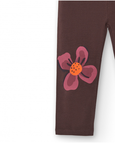 Girls' plush leggings in brown with floral print Super Natural collection