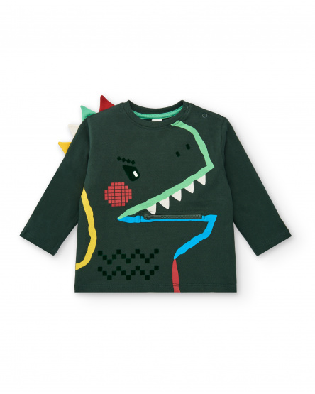 Boys long sleeve t-shirt in green with dinosaur card design Boys long sleeve t-shirt in green with dinosaur card design