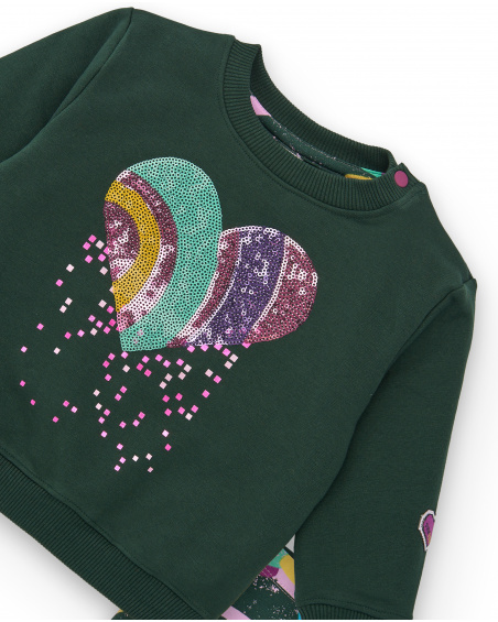 Green sweatshirt and printed leggings set for girls Cyber Dino collection Green sweatshirt and printed leggings set for girls Cyber Dino collection