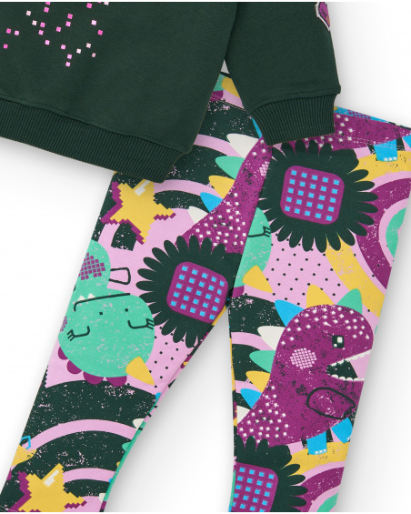 Green sweatshirt and printed leggings set for girls Cyber Dino collection Green sweatshirt and printed leggings set for girls Cyber Dino collection