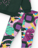 Green sweatshirt and printed leggings set for girls Cyber Dino collection Green sweatshirt and printed leggings set for girls Cyber Dino collection
