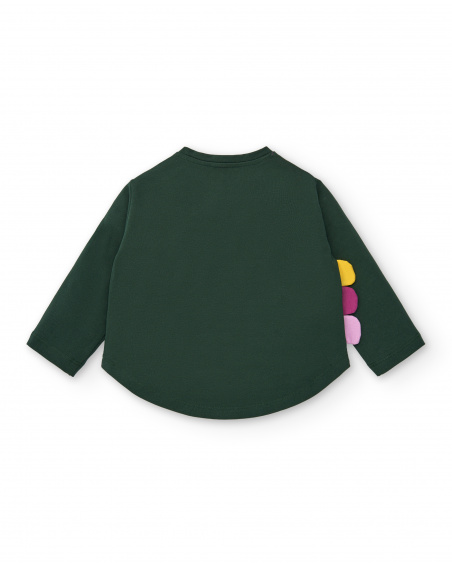 Green long-sleeved T-shirt with dinosaur print for girls, Cyber Dino collection