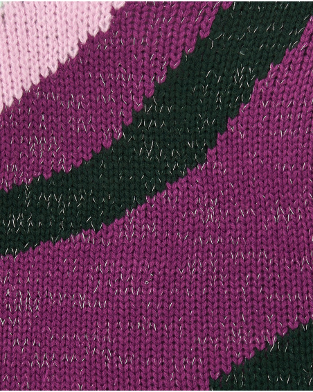 Fuchsia knitted dress with rainbow details for girls Cyber Dino collection
