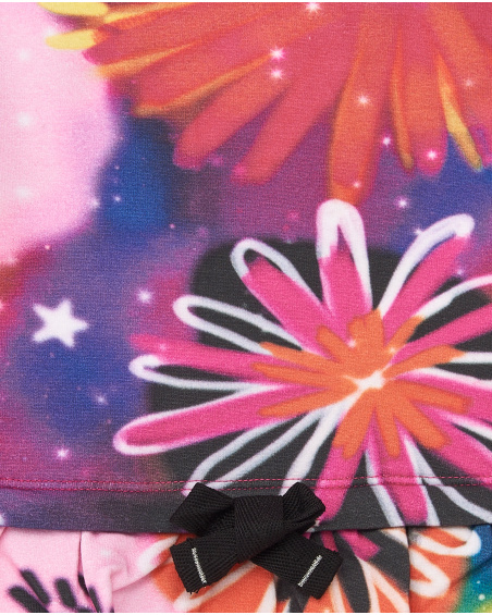 Plush dress for girls in fuchsia with floral print Cosmic girl collection