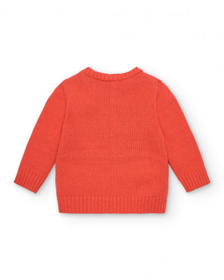 Red knitted sweater for boys with bus design from the Cartoon Calling collection