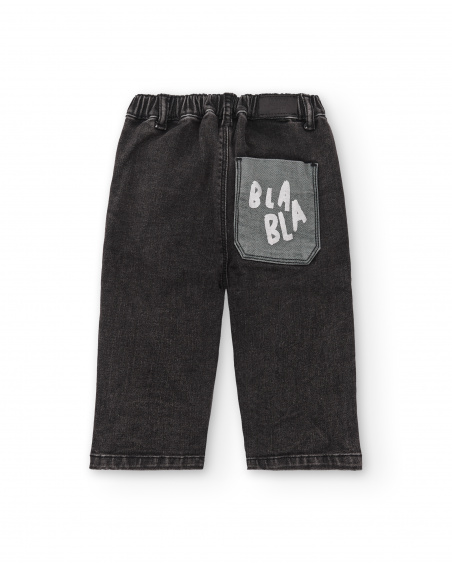 Black flat trousers for boys with pocket detail "Bla Bla" Cartoon Calling collection