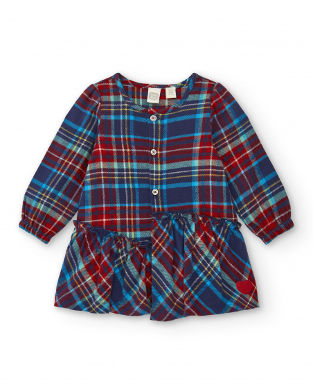 Girl's dress in red and blue checks with ruffles from the Big Brains collection