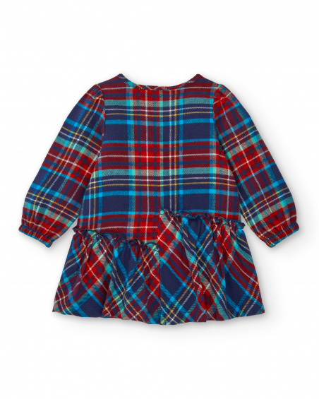 Girl's dress in red and blue checks with ruffles from the Big Brains collection