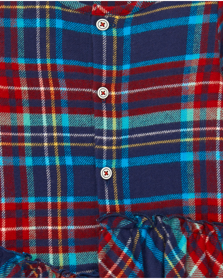 Girl's dress in red and blue checks with ruffles from the Big Brains collection