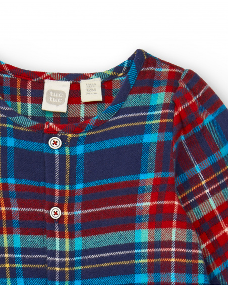 Girl's dress in red and blue checks with ruffles from the Big Brains collection