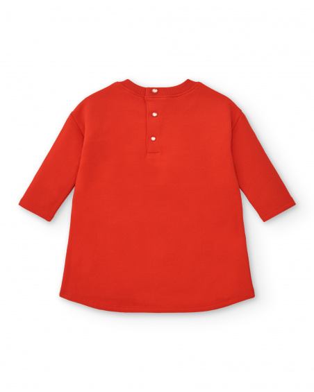 Red dress for girls with graphic print from the Big Brains collection