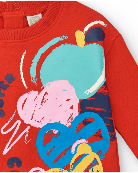 Red dress for girls with graphic print from the Big Brains collection