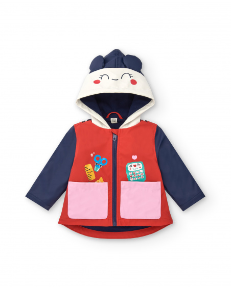 Waterproof trench coat for girls in red with fun details from the Big Brains collection tuc tuc