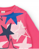 Coral-colored girl's t-shirt with ruffles from the Amazing collection Coral-colored girl's t-shirt with ruffles from the Amazing collection
