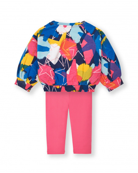 Girl's sweatshirt and leggings set in pink and blue with star print from the Amazing collection