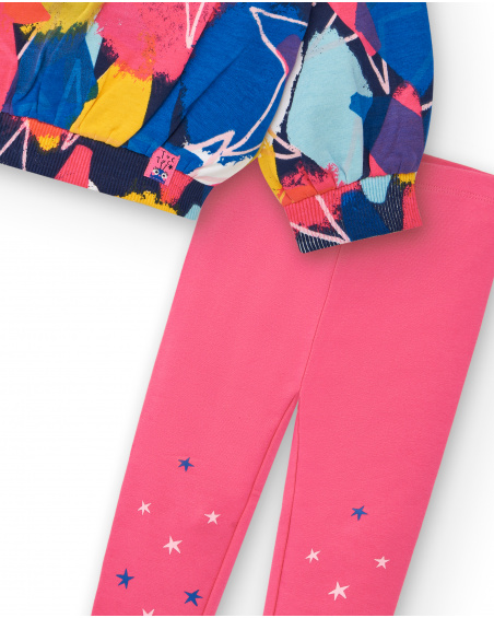 Girl's sweatshirt and leggings set in pink and blue with star print from the Amazing collection