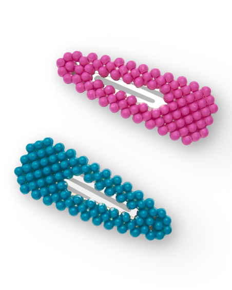 Pack of clips with beads in fuchsia and turquoise for girls Colorfield collection