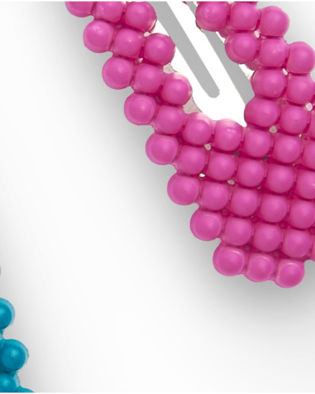 Pack of clips with beads in fuchsia and turquoise for girls Colorfield collection