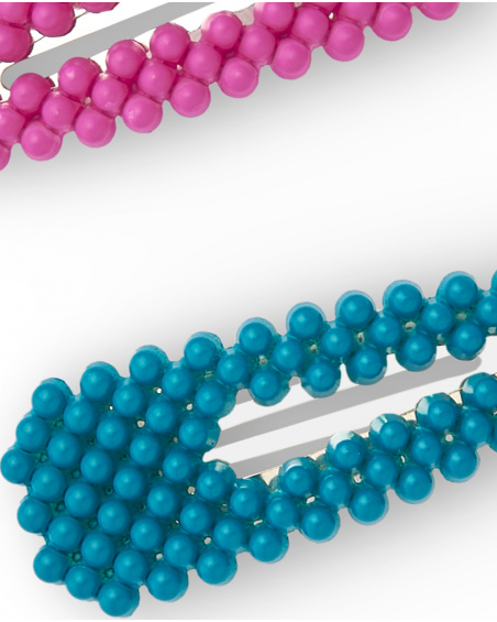 Pack of clips with beads in fuchsia and turquoise for girls Colorfield collection