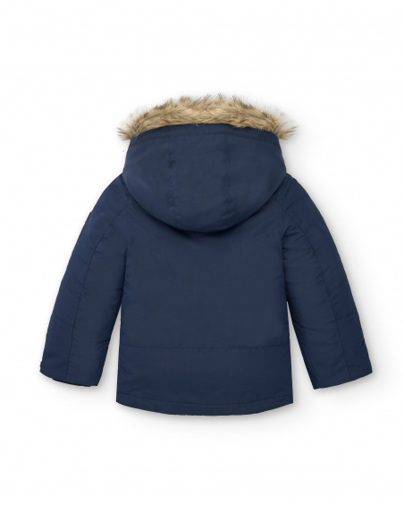 Blue faux fur hooded coat for boys from the Weekend Wanderers collection tuc tuc