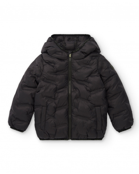 Black padded jacket with hood for boys from the City