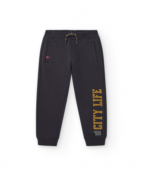Black jogger pants with "City Life" text for boys from the Pet Friendly Town collection