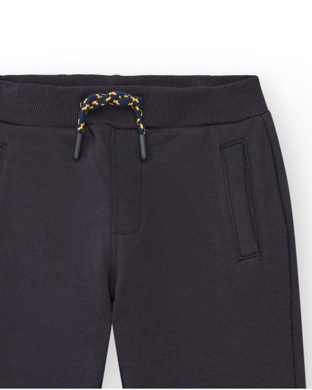 Black jogger pants with "City Life" text for boys from the Pet Friendly Town collection