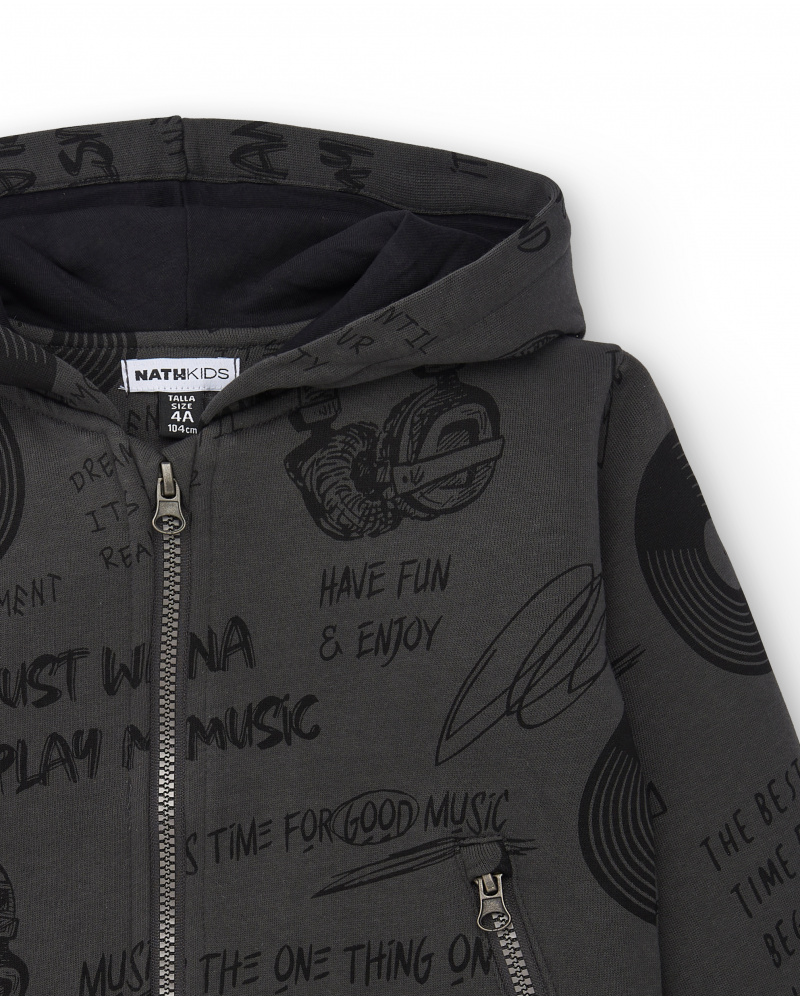 Dark grey hoodie with musical print for boys from The Real Beat collection tuc tuc
