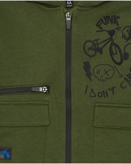 Green hooded sweatshirt with graphic print for boys from the City Explorer collection