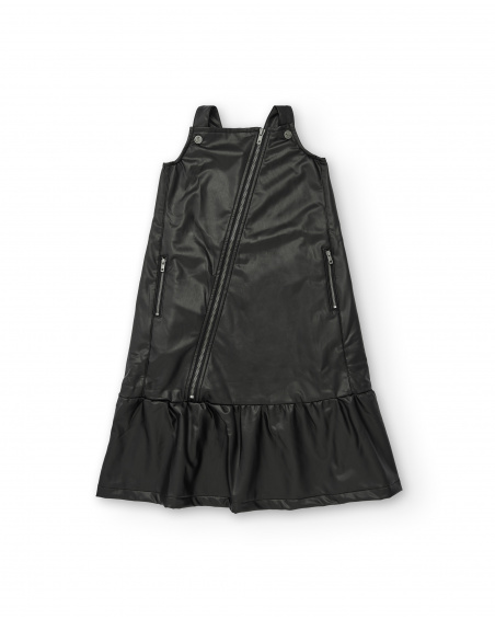 Faux leather dress with diagonal zipper in black for girls from the Dive into the night collection