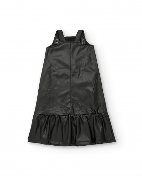 Faux leather dress with diagonal zipper in black for girls from the Dive into the night collection