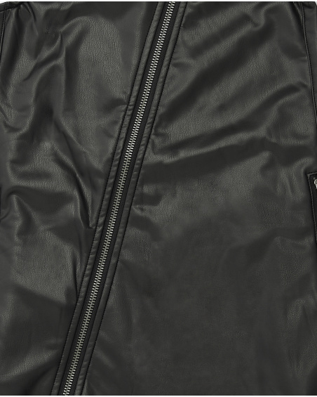 Faux leather dress with diagonal zipper in black for girls from the Dive into the night collection