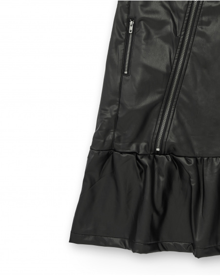 Faux leather dress with diagonal zipper in black for girls from the Dive into the night collection