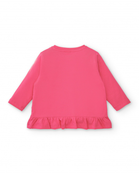 Coral-colored girl's t-shirt with ruffles from the Amazing collection Coral-colored girl's t-shirt with ruffles from the Amazing collection