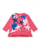 Coral-colored girl's t-shirt with ruffles from the Amazing collection Coral-colored girl's t-shirt with ruffles from the Amazing collection