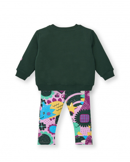Green sweatshirt and printed leggings set for girls Cyber Dino collection Green sweatshirt and printed leggings set for girls Cyber Dino collection