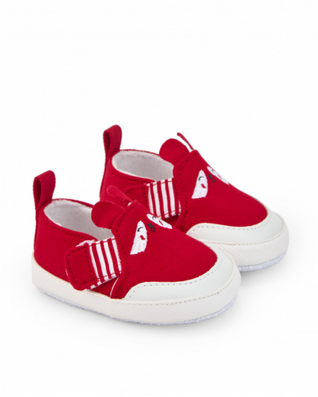 Red sneakers for boys with character details, Sweet Raccoon collection.